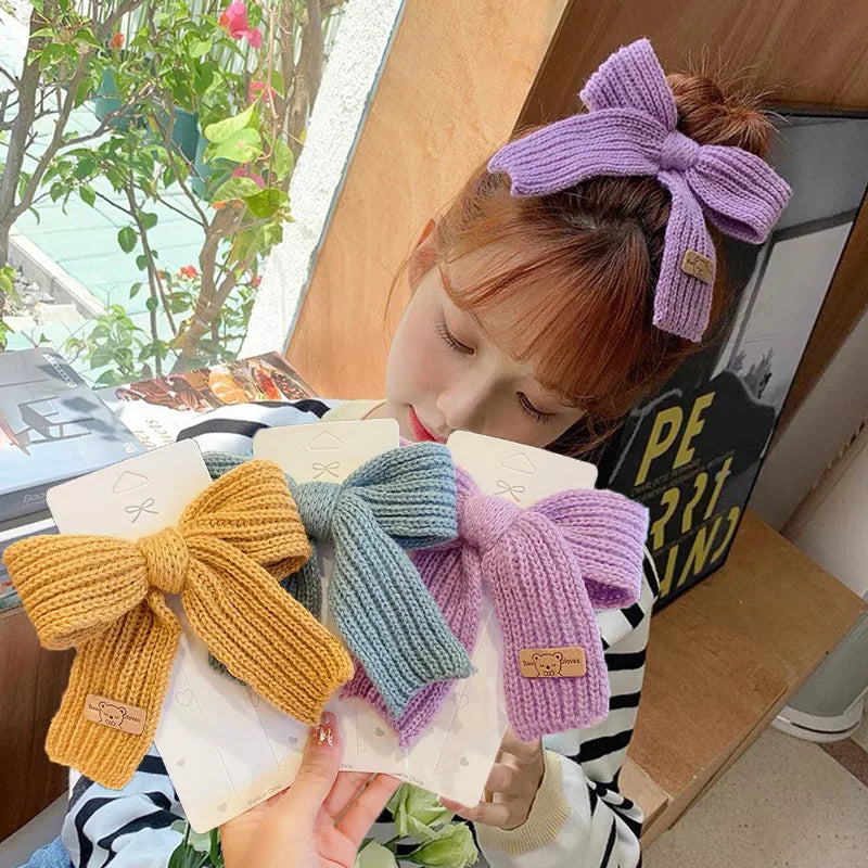 Autumn Winter Hair Clips Cute Bow Wool Hair circle Large Solid Women Accesorios Color Hair Accessories