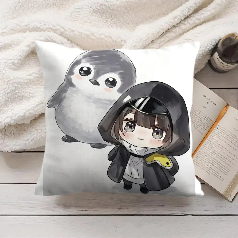 Game Arknights Cute Penguin Cushion Cover Soft Short Plush Pillow Cover Smooth Cozy Texture Aesthetic Cushion Case Home Decor