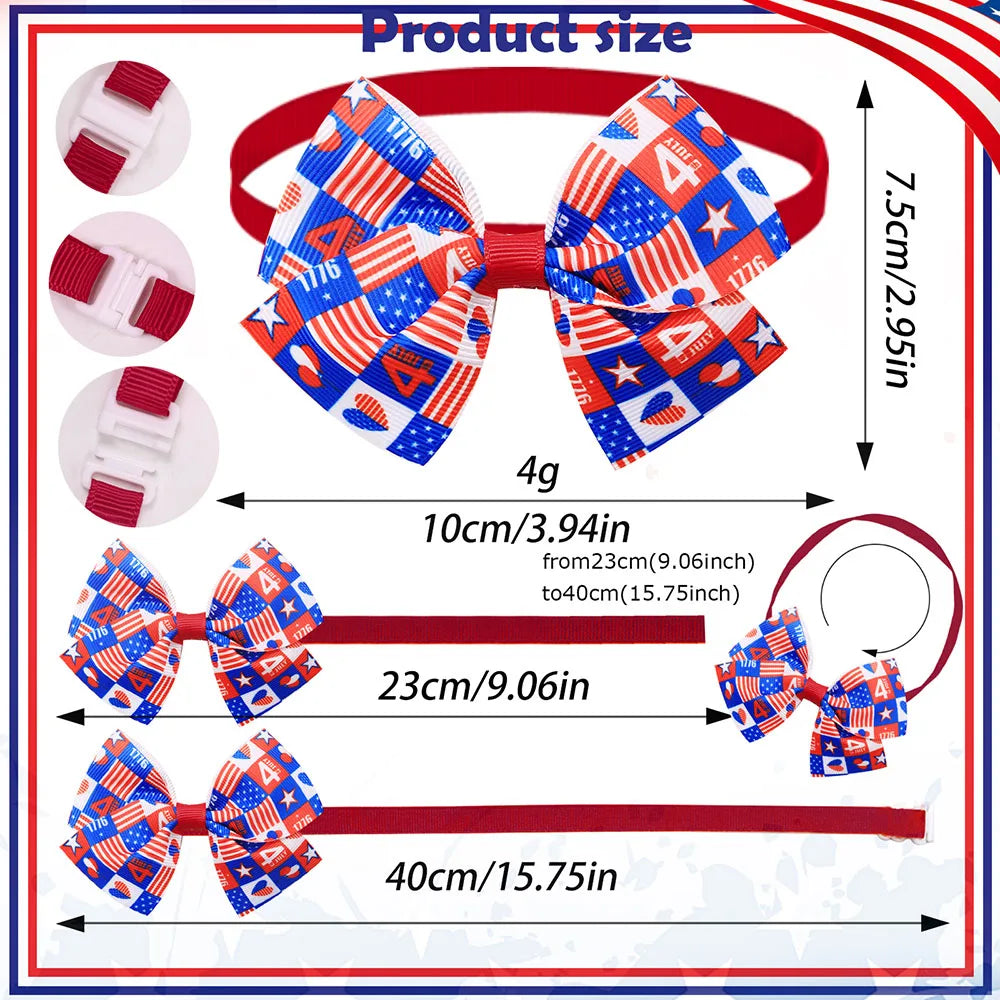 Holiday Dog Bows 5/10PCS Independence Day, July 4th Adjustable Dog Bowties Flag Print Pet Collars For Dogs and Cats Accessories