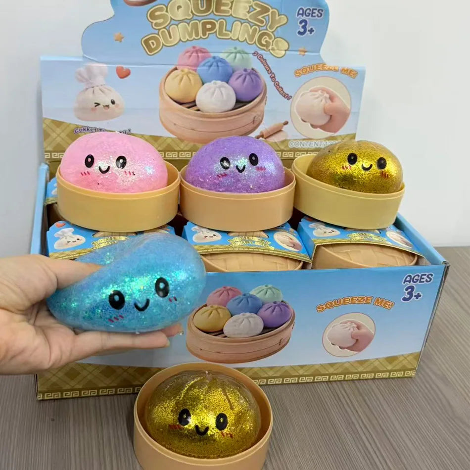 2027 Glitter Dumpling Glitter Dumpling Squishy with Box Dumplings Sensory Squeeze Toy for Stress Relief