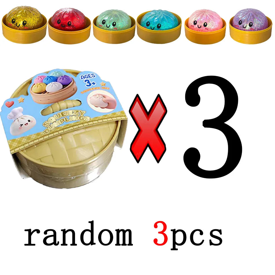 6 Styles 12pcs Colorful Glitter Dumpling Glitter Dumpling Squishy with Box Dumplings Sensory Squeeze Toy for Stress Relief Toys