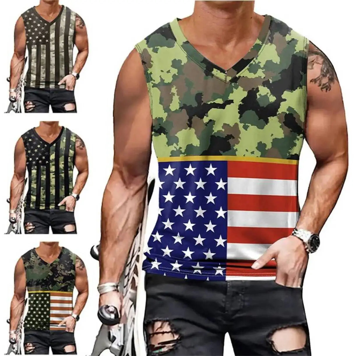 4Th Of July V-Neck Vest Gym Sportswear Sleeveless T-Shirt Holiday Party Independence Day Acg Cosplay Costumes Tops