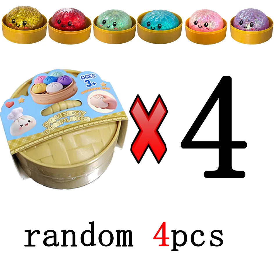 6 Styles 12pcs Colorful Glitter Dumpling Glitter Dumpling Squishy with Box Dumplings Sensory Squeeze Toy for Stress Relief Toys