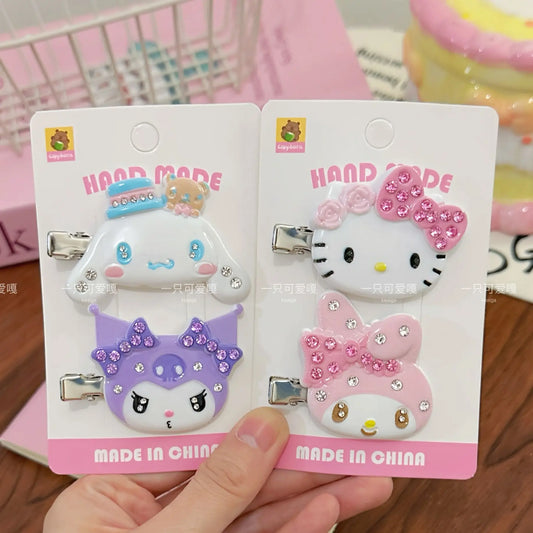 Cute Sanrio Hello Kitty Cinnamoroll Hair Clips 4Pcs Kawaii Rhinestone Hair Barrettes for Lolita Girls