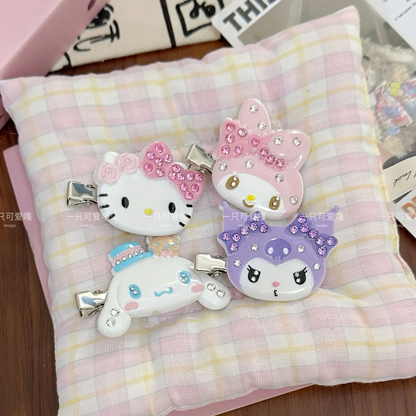 Cute Sanrio Hello Kitty Cinnamoroll Hair Clips 4Pcs Kawaii Rhinestone Hair Barrettes for Lolita Girls