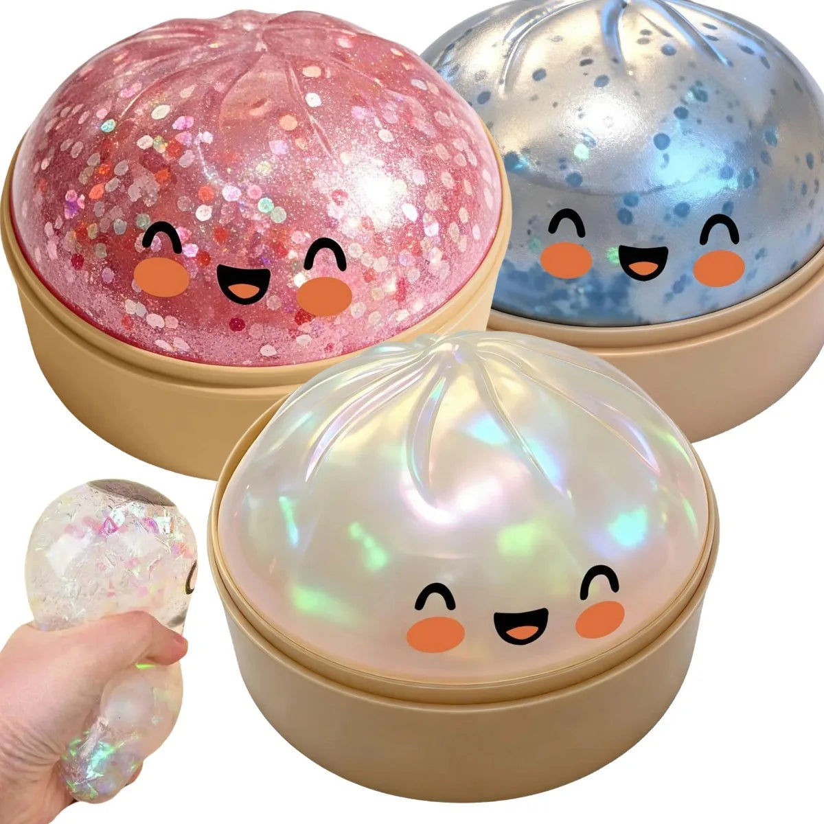 2026 Premium Steamed Bun Plush Toy Slow Rising Glitter Stress Ball Soft Elastic Sensory Toy for Kids Desk Home Office Decoration