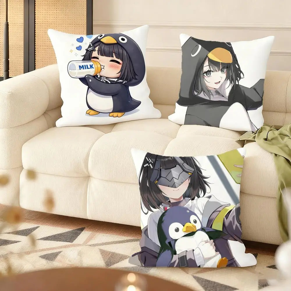 Game Arknights Cute Penguin Cushion Cover Soft Short Plush Pillow Cover Smooth Cozy Texture Aesthetic Cushion Case Home Decor