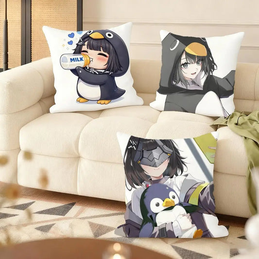 Game Arknights Cute Penguin Cushion Cover Soft Short Plush Pillow Cover Smooth Cozy Texture Aesthetic Cushion Case Home Decor