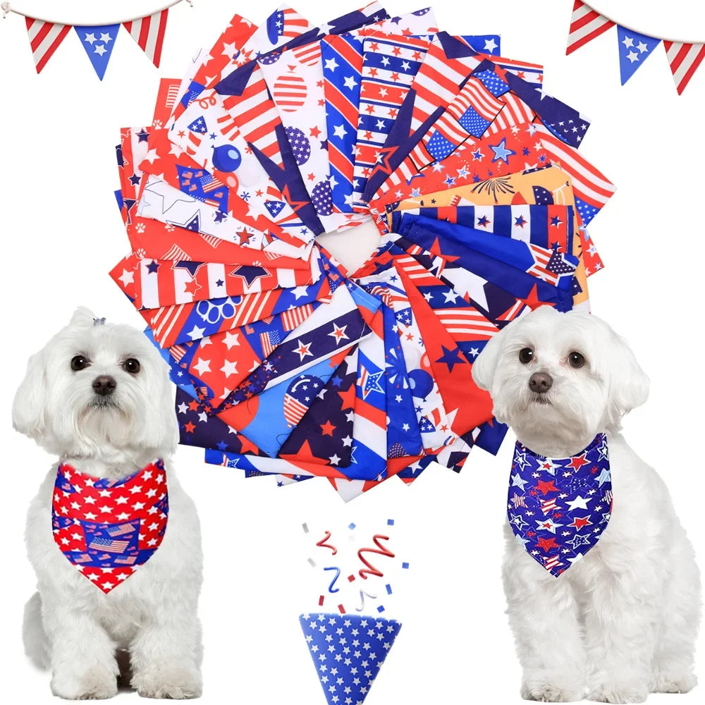 Pet Dog Bandanas Triangular Scarf 20PCS For 4th July Independence Day Pet For Dogs Puppy Bibs Holiday Pet Grooming Accessories