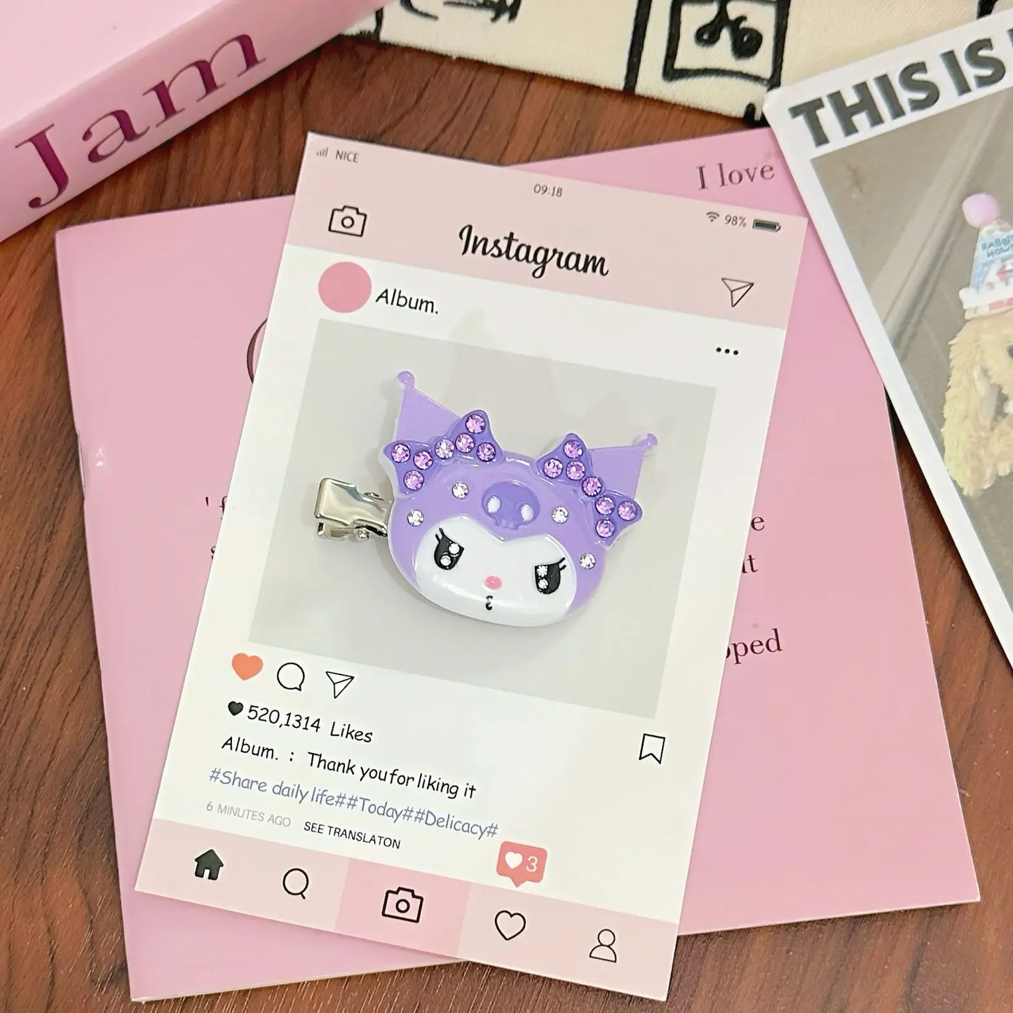 Cute Sanrio Hello Kitty Cinnamoroll Hair Clips 4Pcs Kawaii Rhinestone Hair Barrettes for Lolita Girls