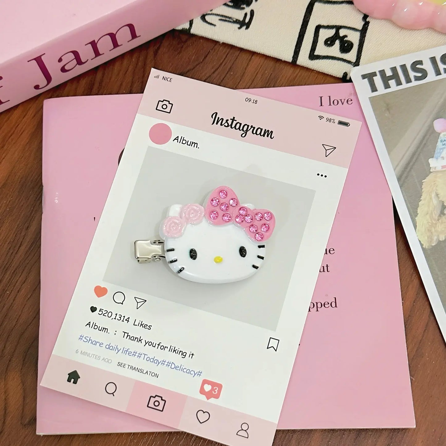 Cute Sanrio Hello Kitty Cinnamoroll Hair Clips 4Pcs Kawaii Rhinestone Hair Barrettes for Lolita Girls