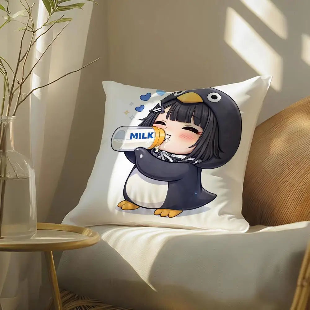 Game Arknights Cute Penguin Cushion Cover Soft Short Plush Pillow Cover Smooth Cozy Texture Aesthetic Cushion Case Home Decor