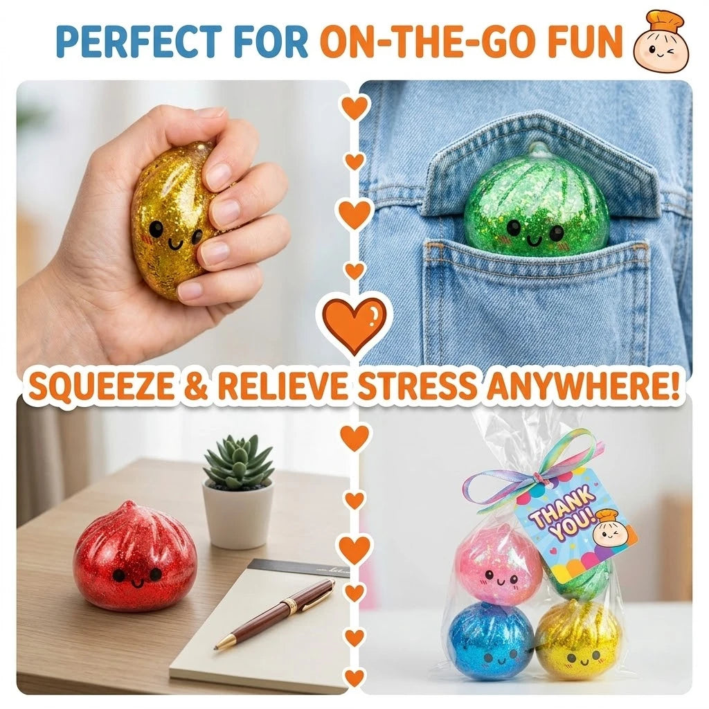 Mystery Dumpling Squishy Blind Box: Random 1pc Glitter Bao Bun Sensory Toy, Maltose Texture Squeeze Ball, Desktop Ornament New
