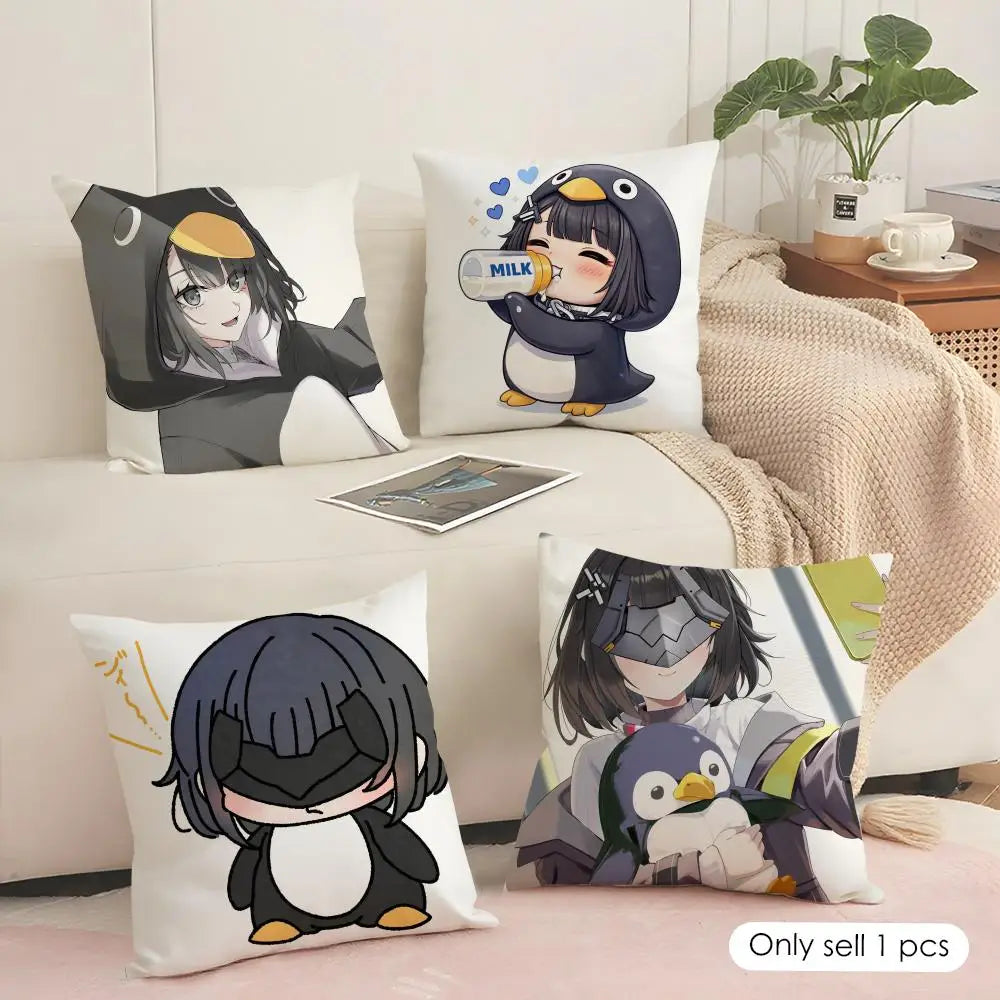 Game Arknights Cute Penguin Cushion Cover Soft Short Plush Pillow Cover Smooth Cozy Texture Aesthetic Cushion Case Home Decor