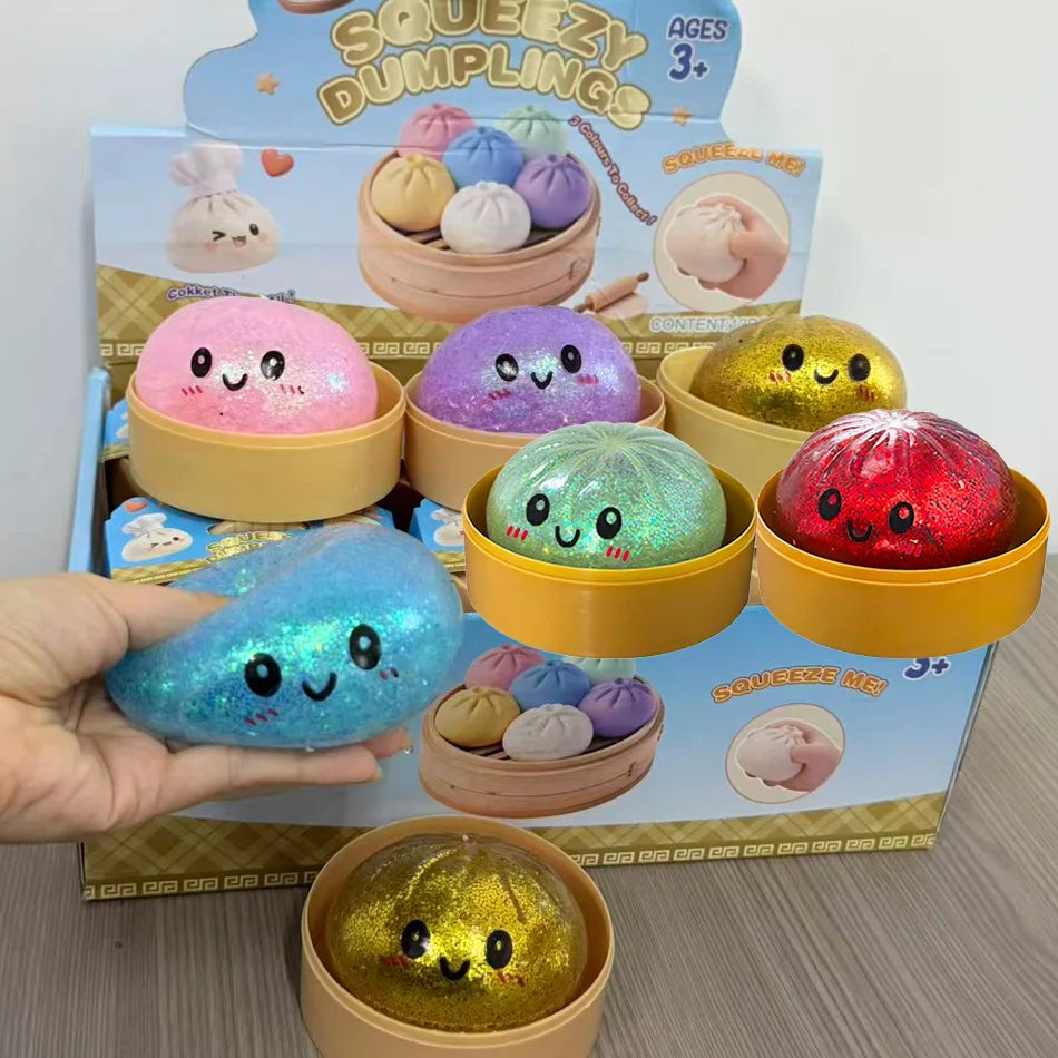 2027 Glitter Dumpling Glitter Dumpling Squishy with Box Dumplings Sensory Squeeze Toy for Stress Relief