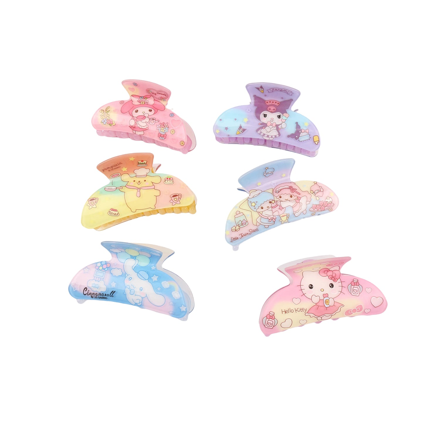 Random 6Pcs Sanrio cute cartoon daily decoration, photo-taking, gift-giving, sweet and cool style acrylic hair claw
