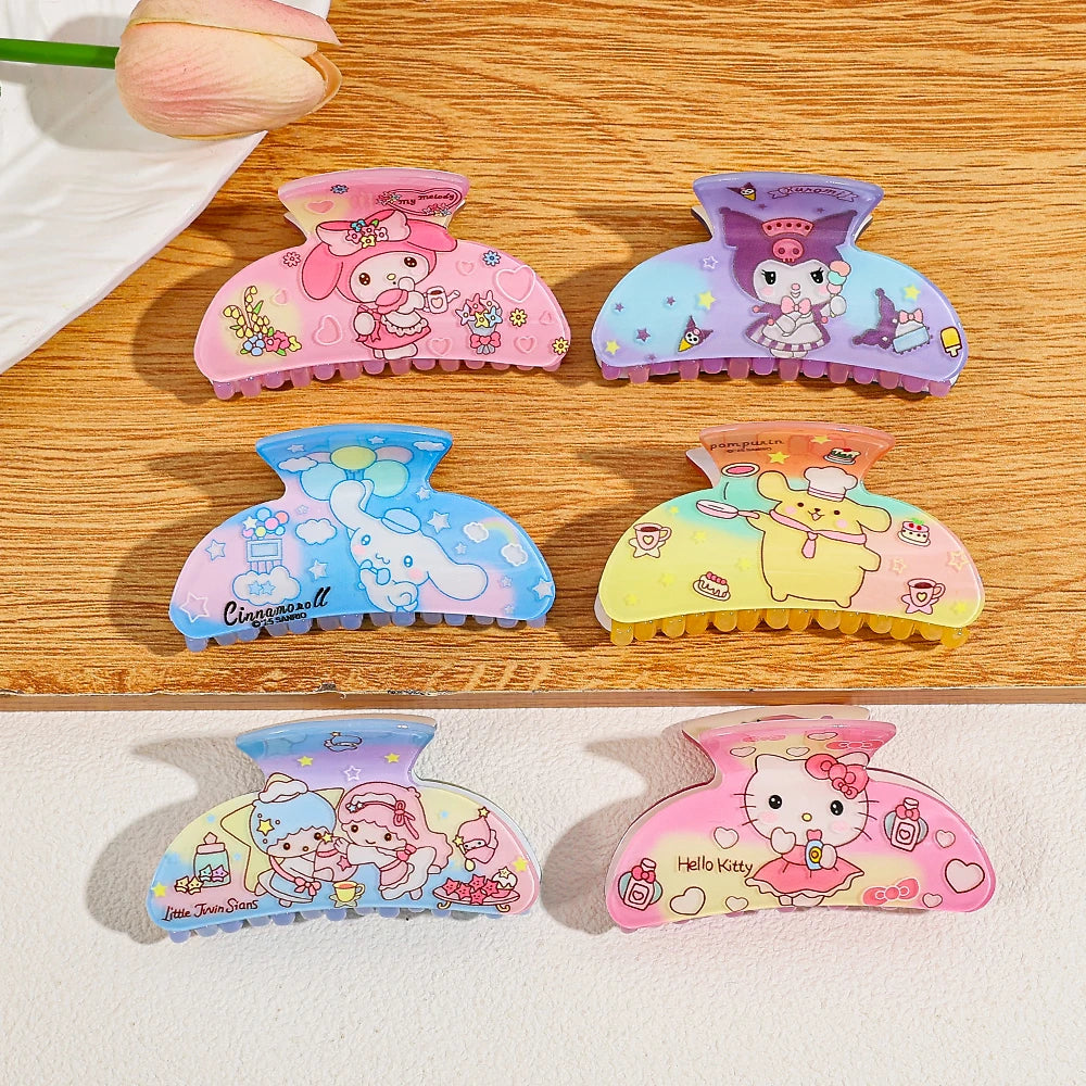 Random 6Pcs Sanrio cute cartoon daily decoration, photo-taking, gift-giving, sweet and cool style acrylic hair claw